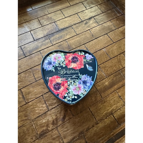 Brighton Silver Tone Black Link Watch Scroll Engraved Heart Tin Floral Box EUC - Picture 7 of 7